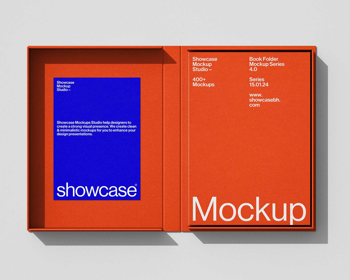 BF4_Book Folder Mockup Bundle – Showcase Mockup Studio